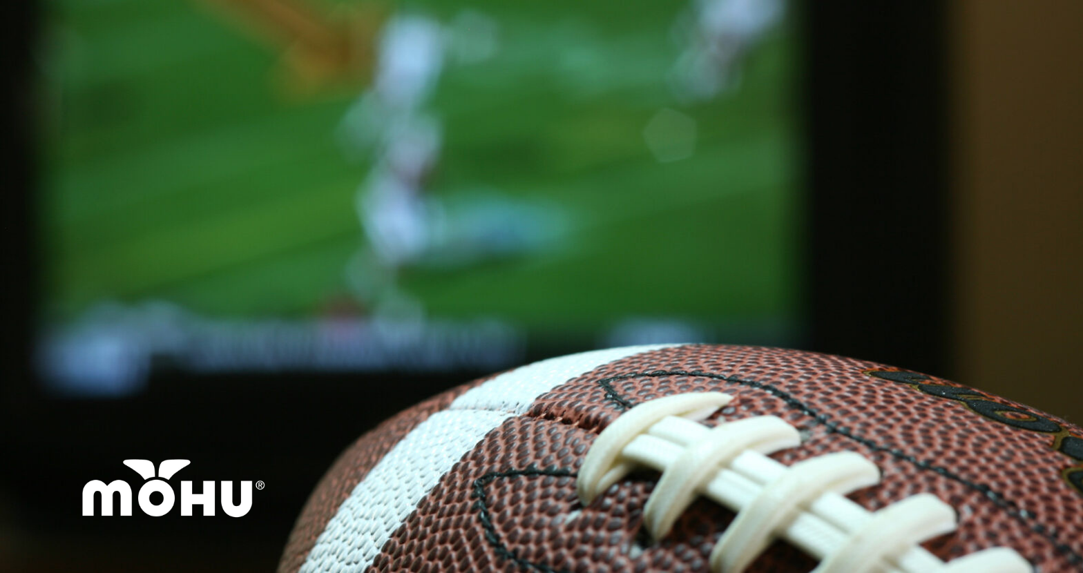 Football in front of TV screen with Mohu Logo