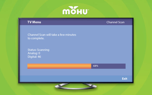 Image of a TV screen with a channel scan running