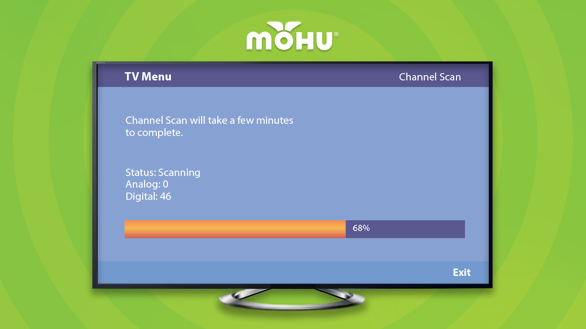 Image of a TV screen with a channel scan running