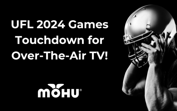 UFL 2024 games header graphic with football player on black background