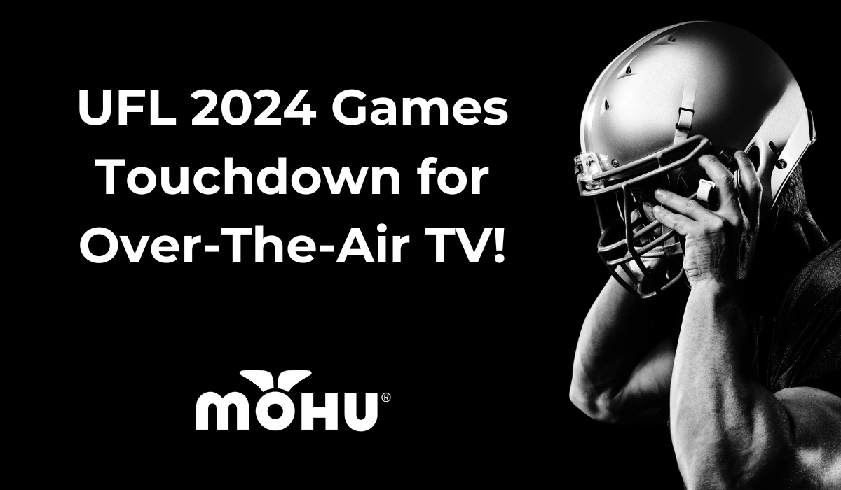UFL 2024 games header graphic with football player on black background